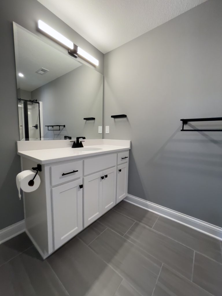 Kansas City basement remodel guest bathroom vanity