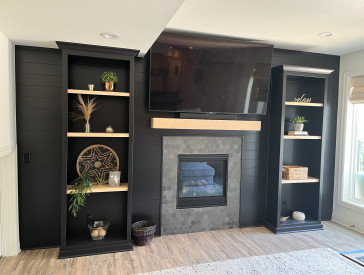 Kansas City basement remodel built in shelving built in shelving