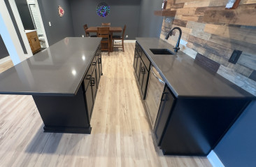 kansas city basement remodel wet bar with floating shelves